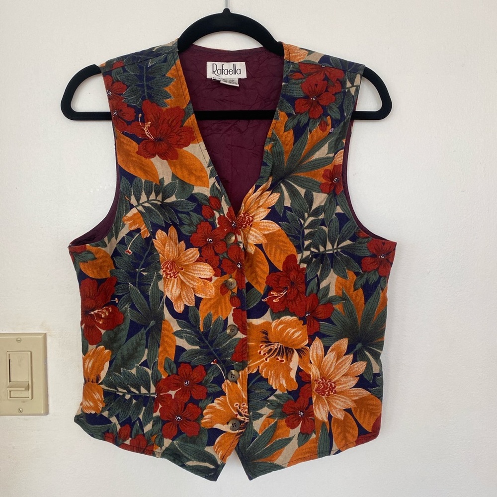 Vintage Tropical Floral Vest Medium